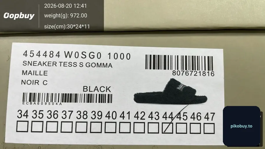 Warehouse QC photo of a balenciaga fur slides order